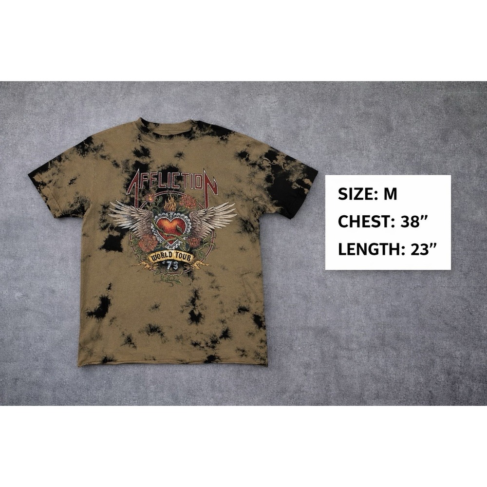 Affliction T Shirt Womens M ‎ Tie Dye Graphic World Tour Wings Heart Y2K Grunge - Picture 5 of 6